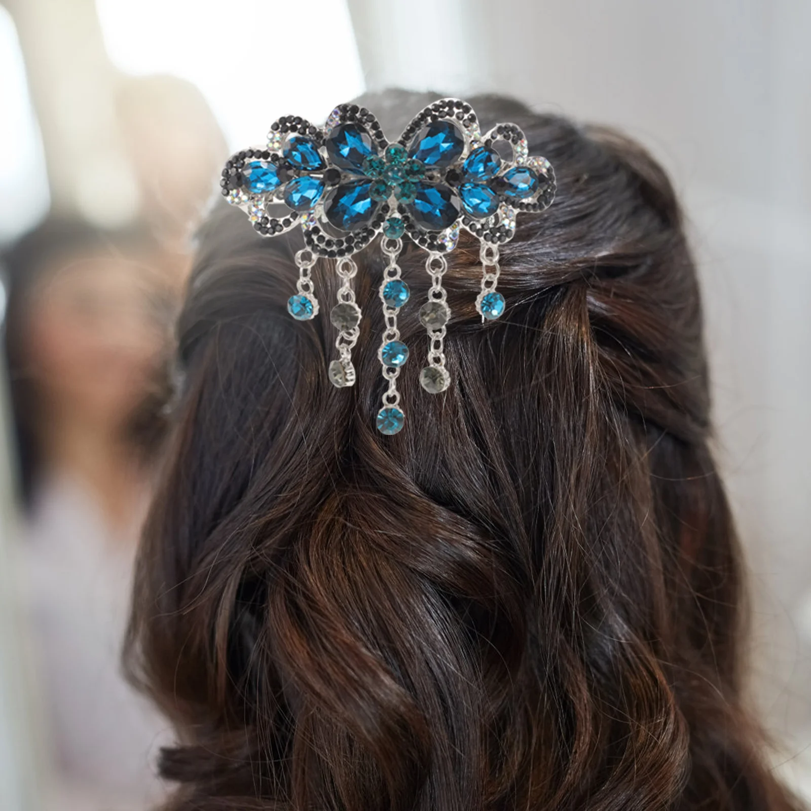 

Rhinestone Flower Hairpin Alloy Barrette For Wedding Bridal Hair Styling Grip Clamp Party Accessory
