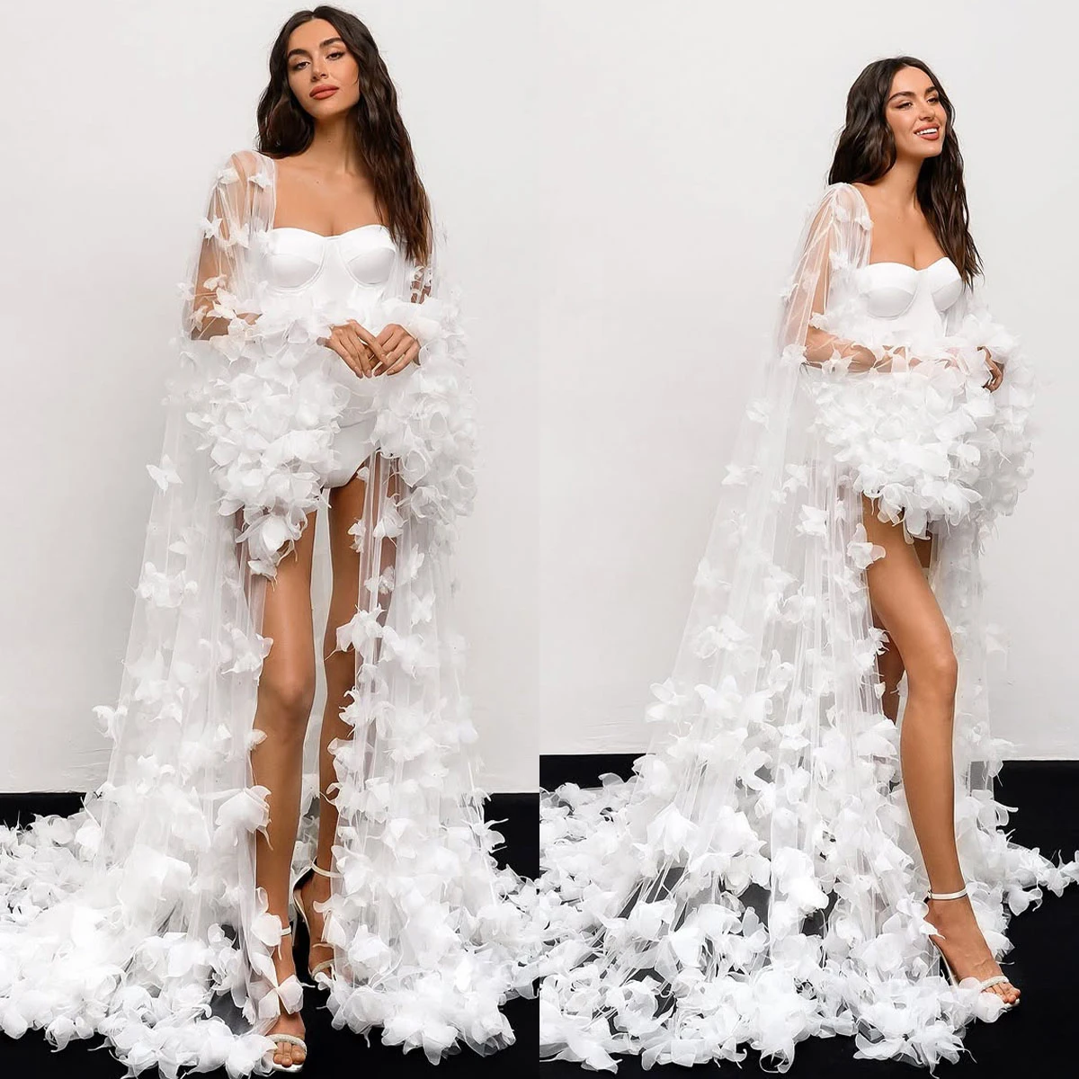 Modern Women Bathrobe Evening Dresses Nightgowns 3D Butterflies Loungewear Home Clothes Female Party Sleepwear Rayon Customized