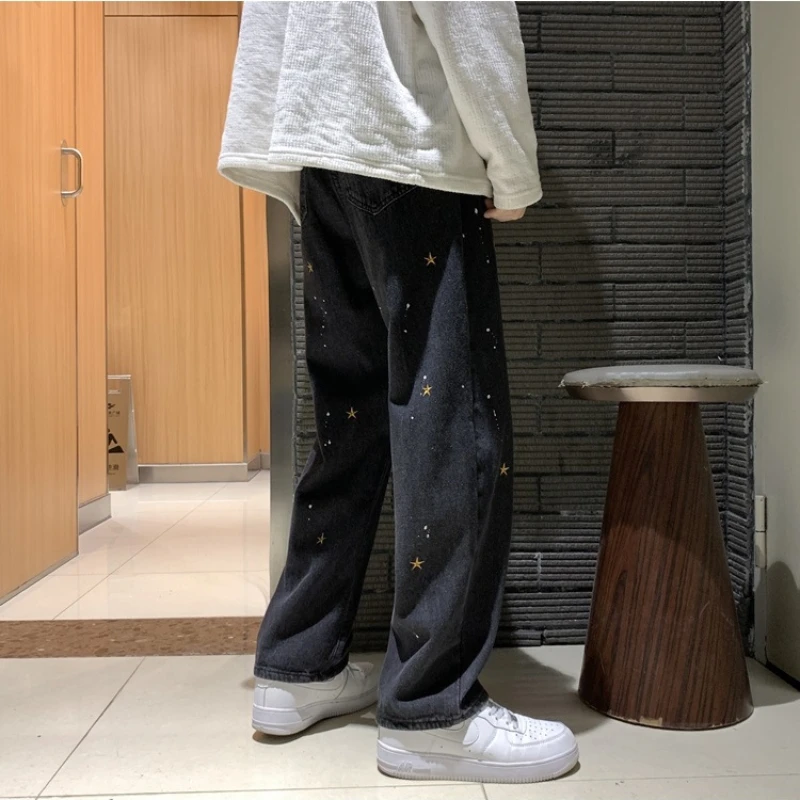 Jeans da uomo semplice ricamo moda accogliente hip-hop streetwear chic stile coreano pantaloni dritti larghi bello retrò affascinante