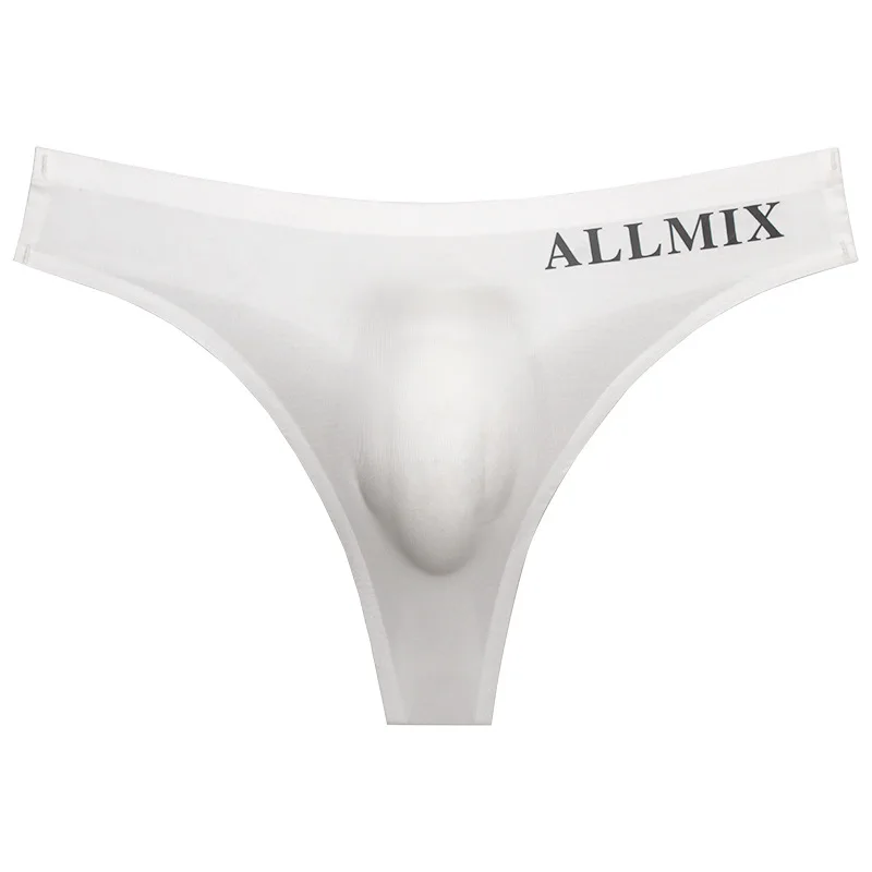 

Men Underwear Sexy Thong Fitness Letter Thin Micro Transparent Summer Ice Silk Low Waist Seamless G-string Sissy Jockstrap