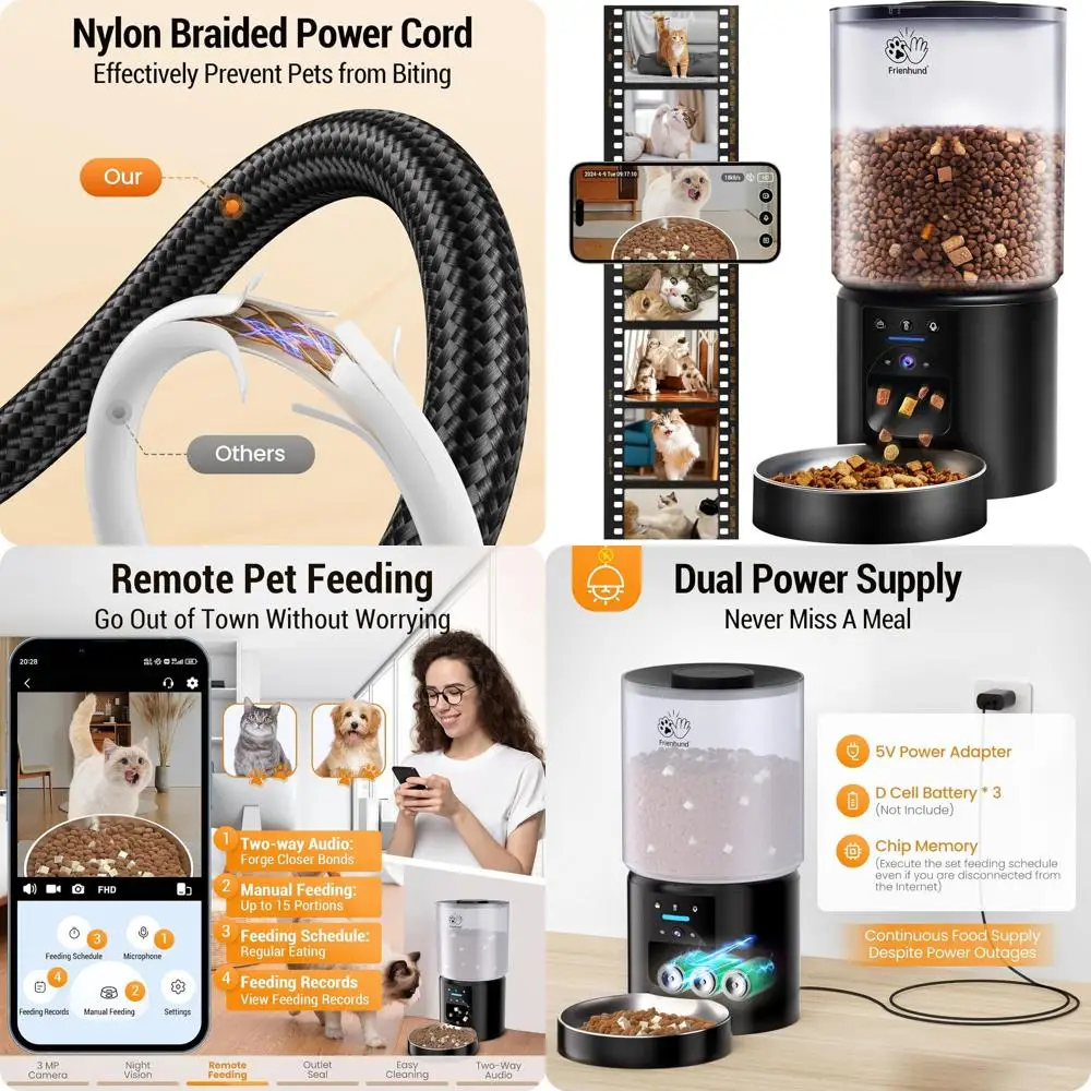 

5L Smart Pet Feeder with 2K Camera, 5G WiFi, Night Vision for Cats & Dogs, Fresh Food Dispenser, Easy Clean, 21 Cups