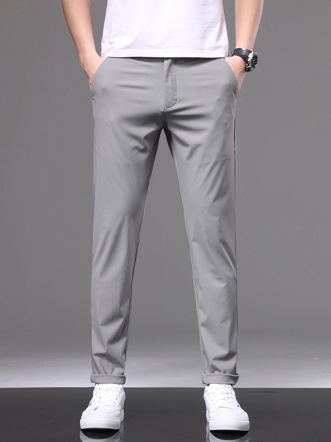 

Men's Ice Silk Milk Silk Casual Thin Straight Leg Long Pants Breathable Busin Casual Pants mid Waist Slim Fit Spring Summer