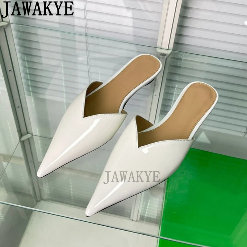 JAWAKYE Pointy Toe Flat Slippers for Women Genuine Leather Mules Slippers 2025 Summer Banquet Shoes Holiday Dress Party Shoes