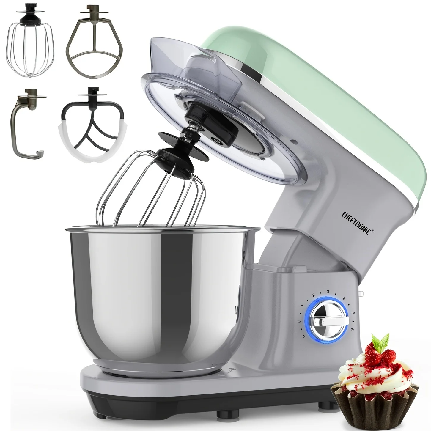 

1pc CHEFTRONIC Stand Mixer, 5.5QT Tilt-Head Electric Household food processors - 500W 6+P Speed, home appliance, US Plug