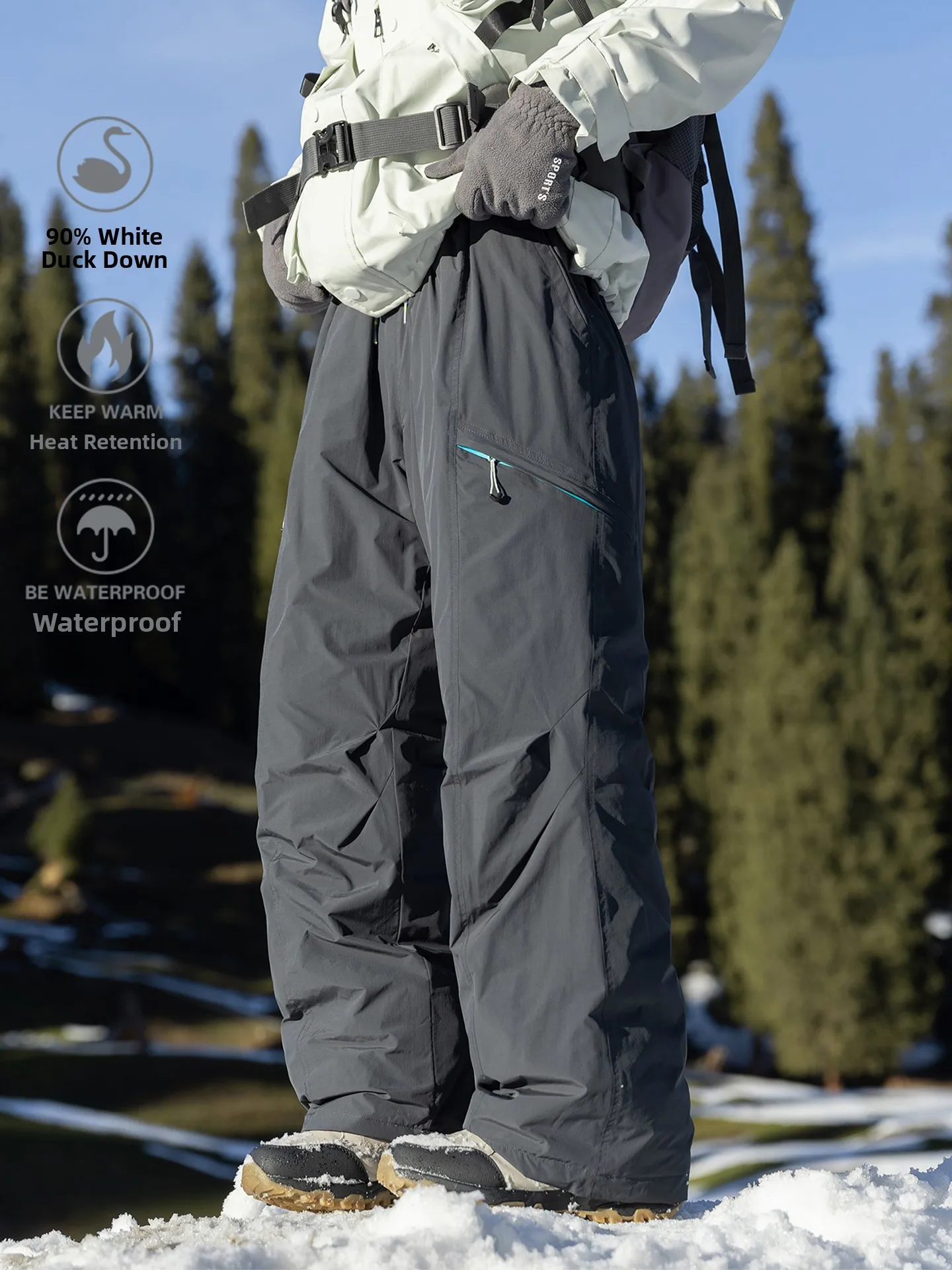 

Thiened down Snow Pants Men's Skiing Travel Gear Harbin Winter Sports Equipment Youth Casual Long Pants Polyester Fiber