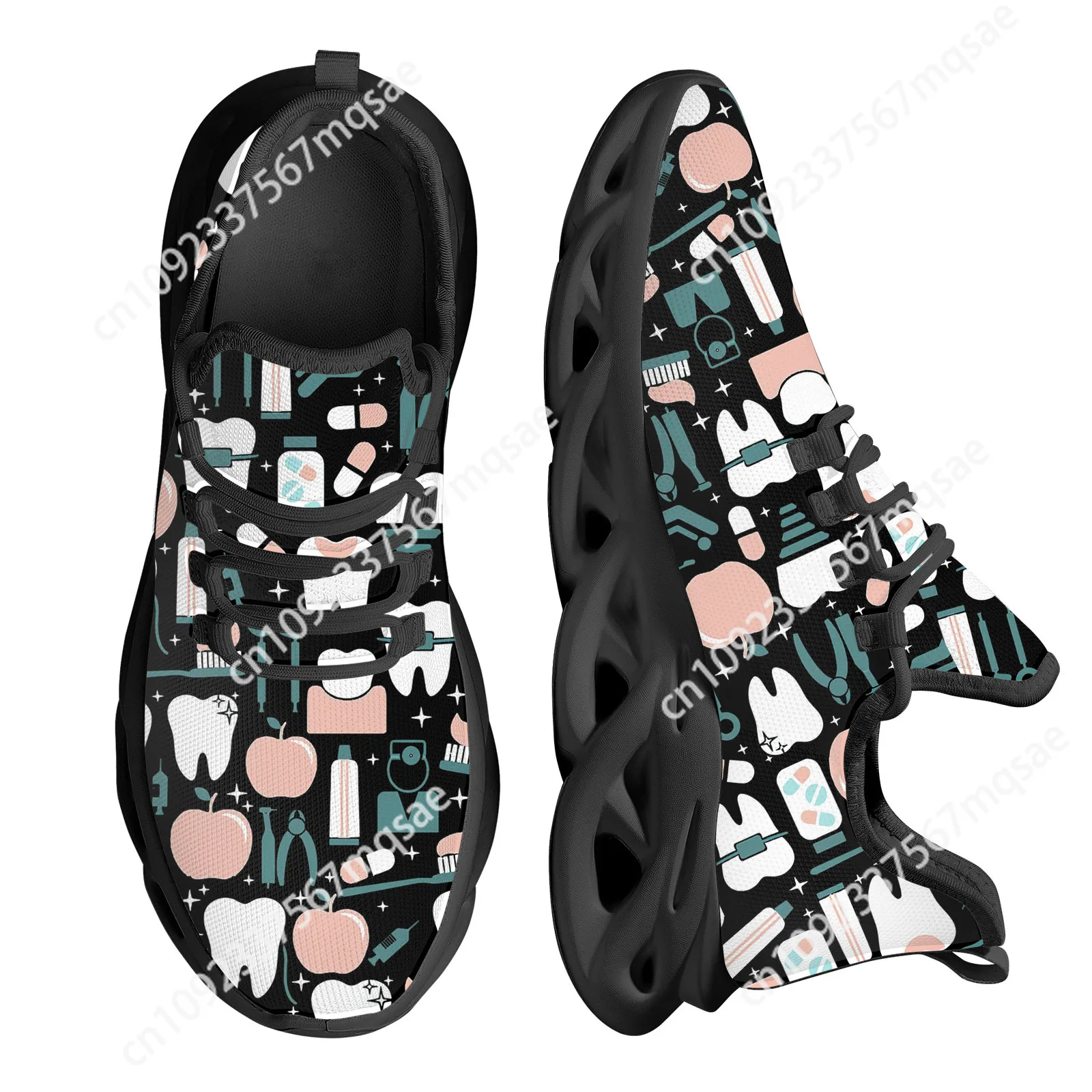 

Custom Made Dental Sneakers Lightweight Lace-up Platform Shoes Tooth Medical Print Running Shoes for Women Outdoor Platforms