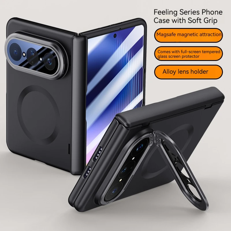 

Folding Screen Lens Holder Hinge Phone Case,For Huawei Pura X Max With Built-in Magnetic Ring And Tempered Glass Film Protection