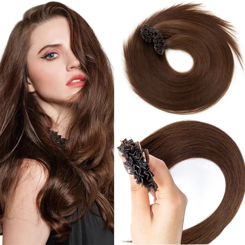 Human Hair Extensions K V Tip Keratin Hot Fusion Italy Glue Machine Remy Soft Texture 12inch-22inch 30G Daily Use Wearing