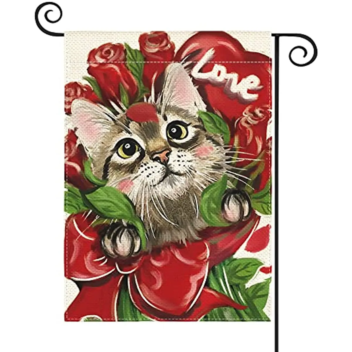 

Valentines Day Cat Garden Flag 12x18 Inch Rose Love Double Sided Holiday Couple Anniversary Wedding Yard Outdoor Flag Banner