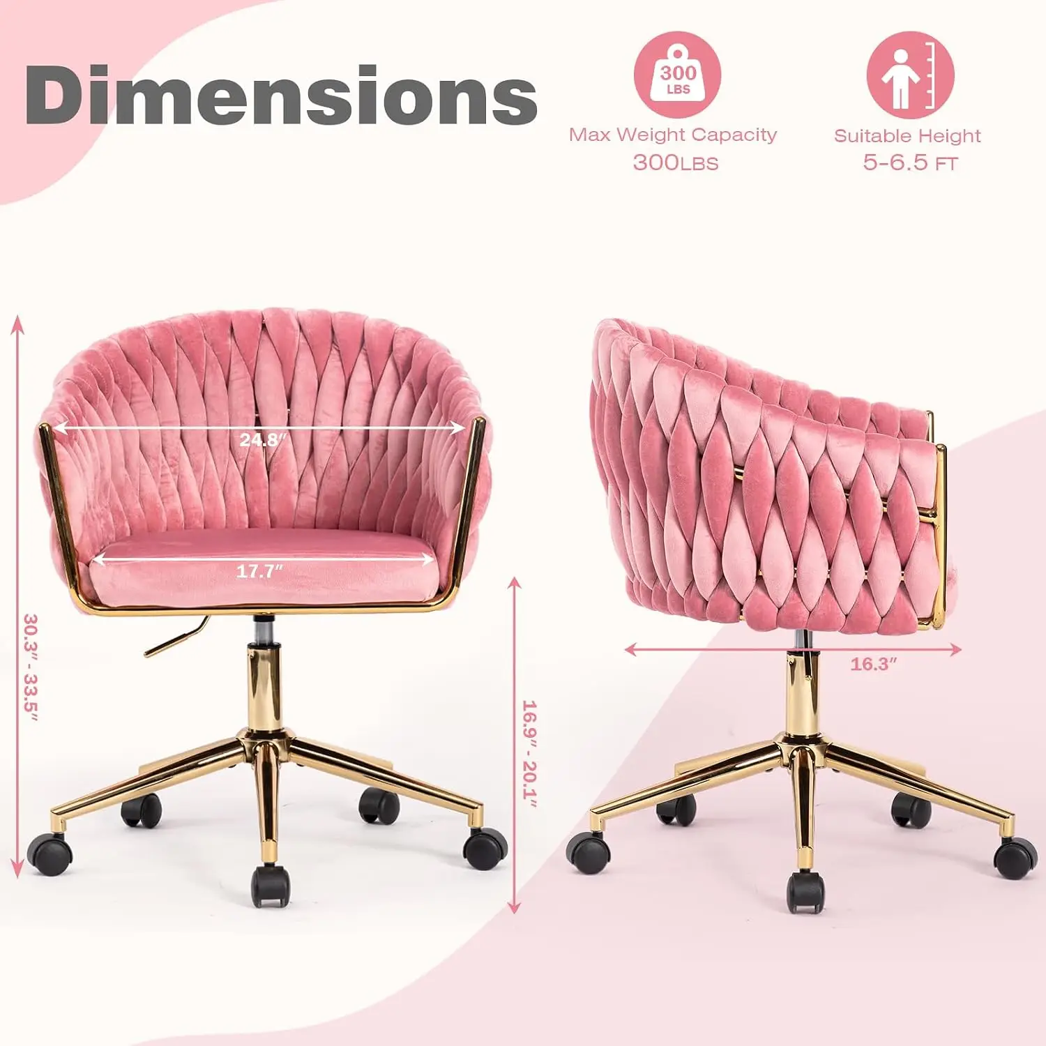 Cute Fabric Vanity Office Desk Rolling Chair With Back Wheel, Customized