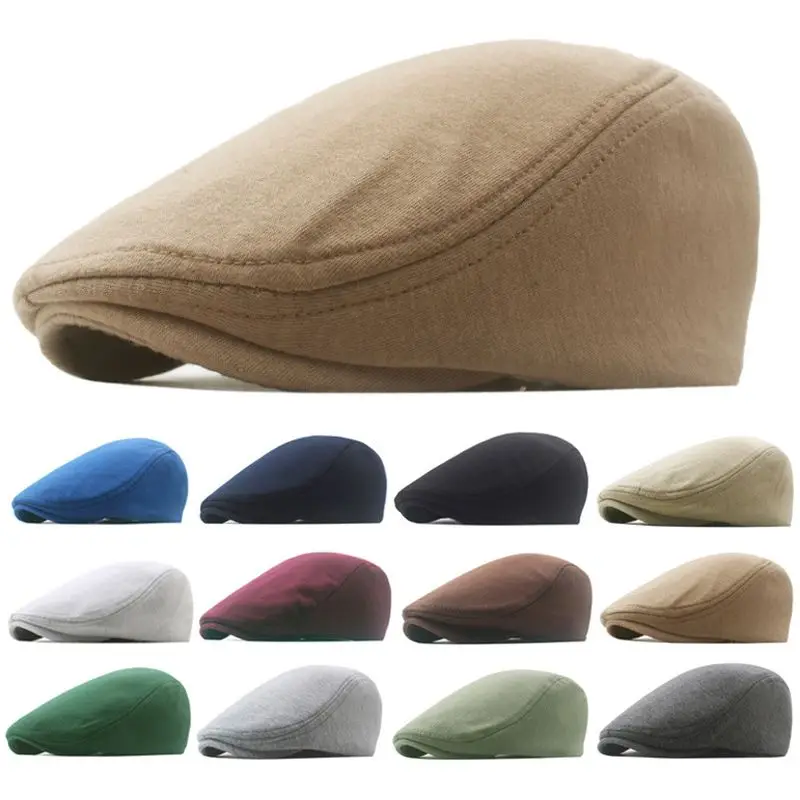 Cotton Newsboy Caps Men Autumn Winter Thick Warm Vintage Herringbone Casual Stripe Berets Gatsby Flat Hat Adjustable Peaked Cap