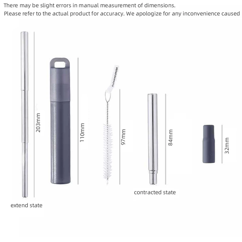 1 szt. Zestaw teleskopowych słomek do picia wielokrotnego użytku Metalowa składana słomka ze stali nierdzewnej ze szczotką do czyszczenia Przenośna