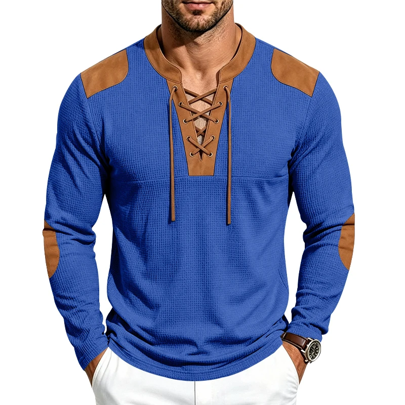 Men's 1-Piece Waffle-Knit Long-Sleeve Henley Shirt, Perfect for Casual Everyday Wear in Spring and Autumn Without Being Boring.