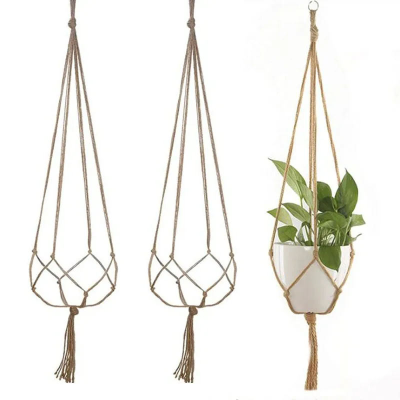 

Flower Pot Hemp Rope Hanging Net Straw Macrame Plant Hanger Flower Pot Garden Holder Legs Hanging Rope Basket Balcony Decor