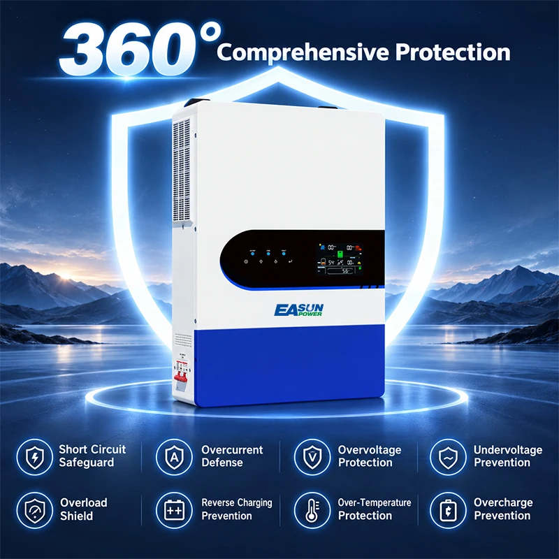 EASUN POWER 12KW 12000W Split Phase Hybrid Solar Inverter Dual MPPT 500VDC PV Input 48VDC Pure Sine Wave 120V/220V 6 Units Parallel Time-of-use Charge Discharge Lithium BMS Multiple Protection US Split Phase