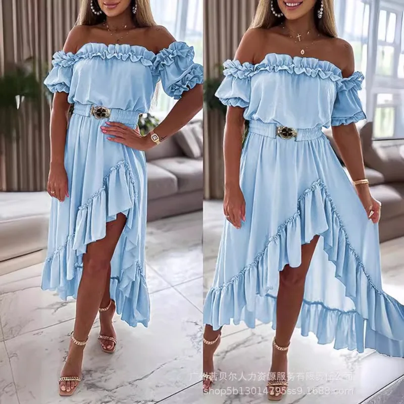 2024 Spring Summer New Women's Clothing Solid Color Temperament off-Shoulder Stringy Selvedge Dress