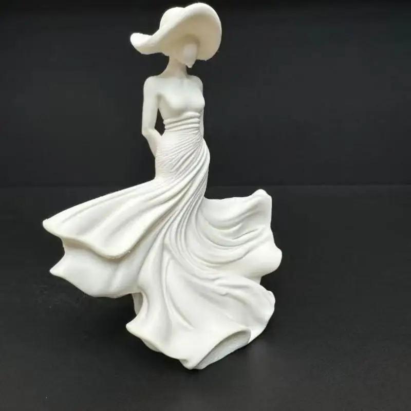 3D Ornament Figurine White Dancing Lady Statue Flowing Skirt Simple Console Living Room Decor Sculpture Gift For Women Girl