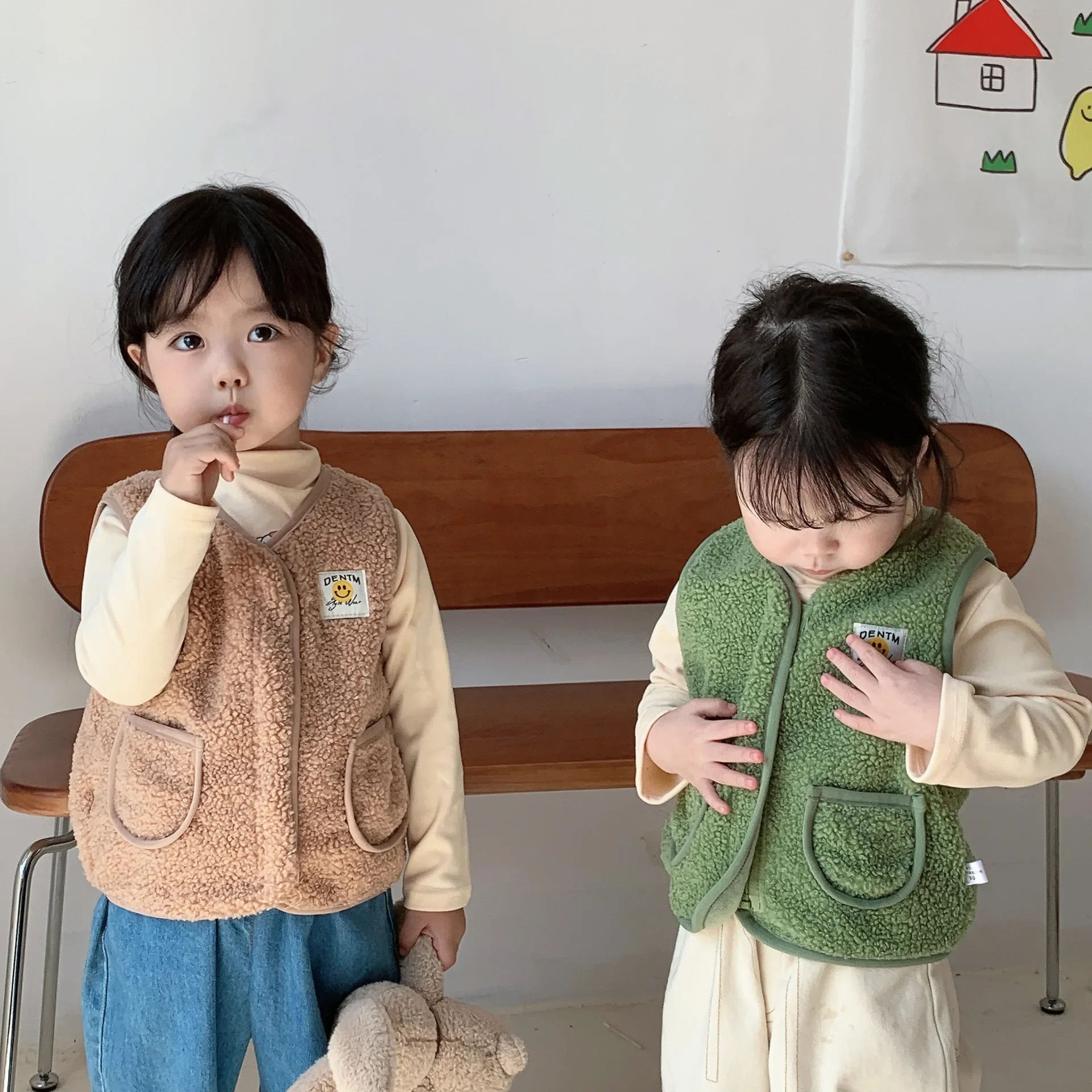 

Autumn and Winter New Lamb Fleece Vest Fleece Casual Coat with Double-sided Velvet Tank Top for Children's Warmth Waistwear