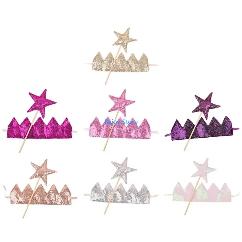 

63HE Crown Hair Bands Star Fairy Wand Set Infants Toddlers Photography Props for Birthdays Parties and Special Occasions