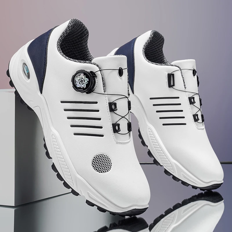 Knob-Free Lace-Up Sneakers for Men, Air-Cushioned, Shock-Absorbing, Non-Slip Golf Shoes, Outdoor Training, Business Commuting, Versatile Men's Shoes 9