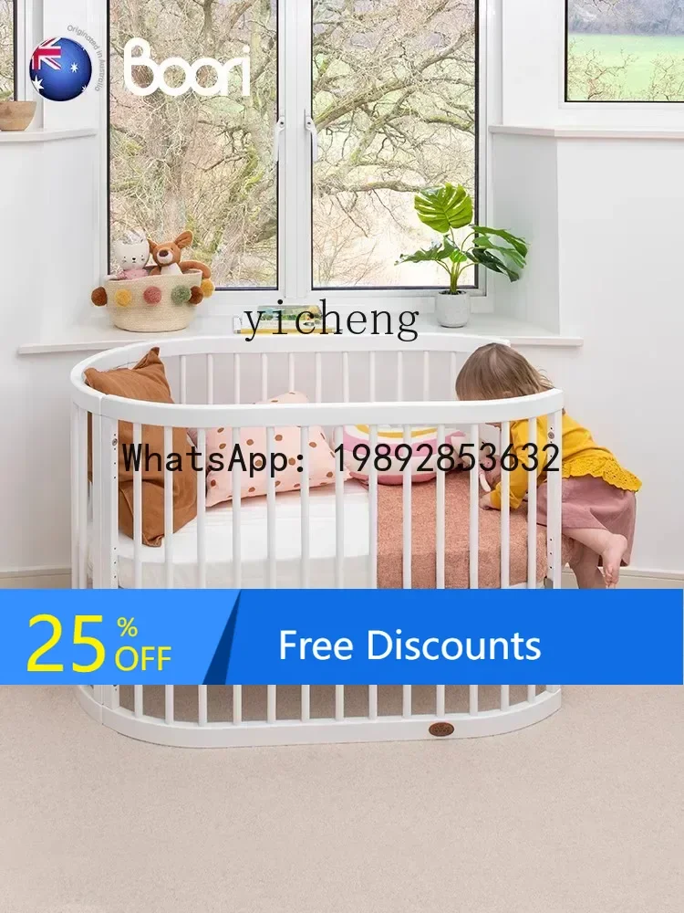 

AD Solid Wood Crib Multi-Functional Movable round Multi-Gear Splicing Bed Newborn Children's Bed