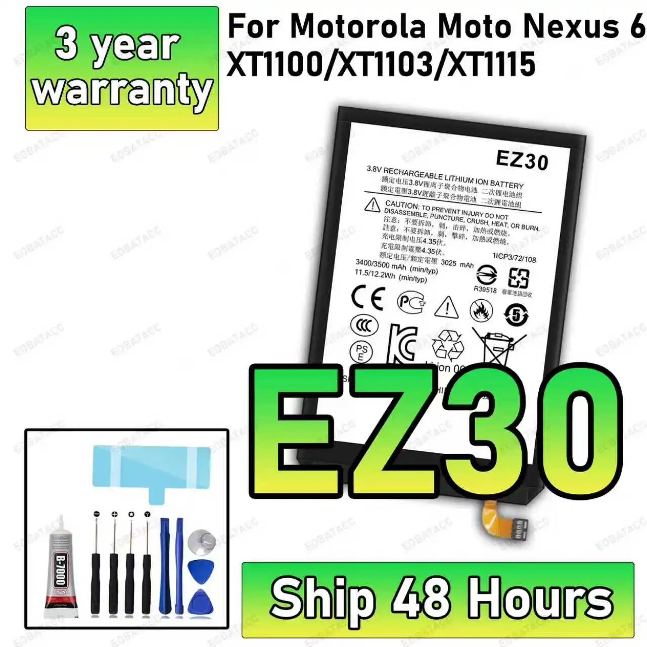 

100% New High Capacity EZ30 Battery For MOTOROLA MOTO Nexus 6/XT1100/XT1103/XT1115 Replacement batteries +Free Tools