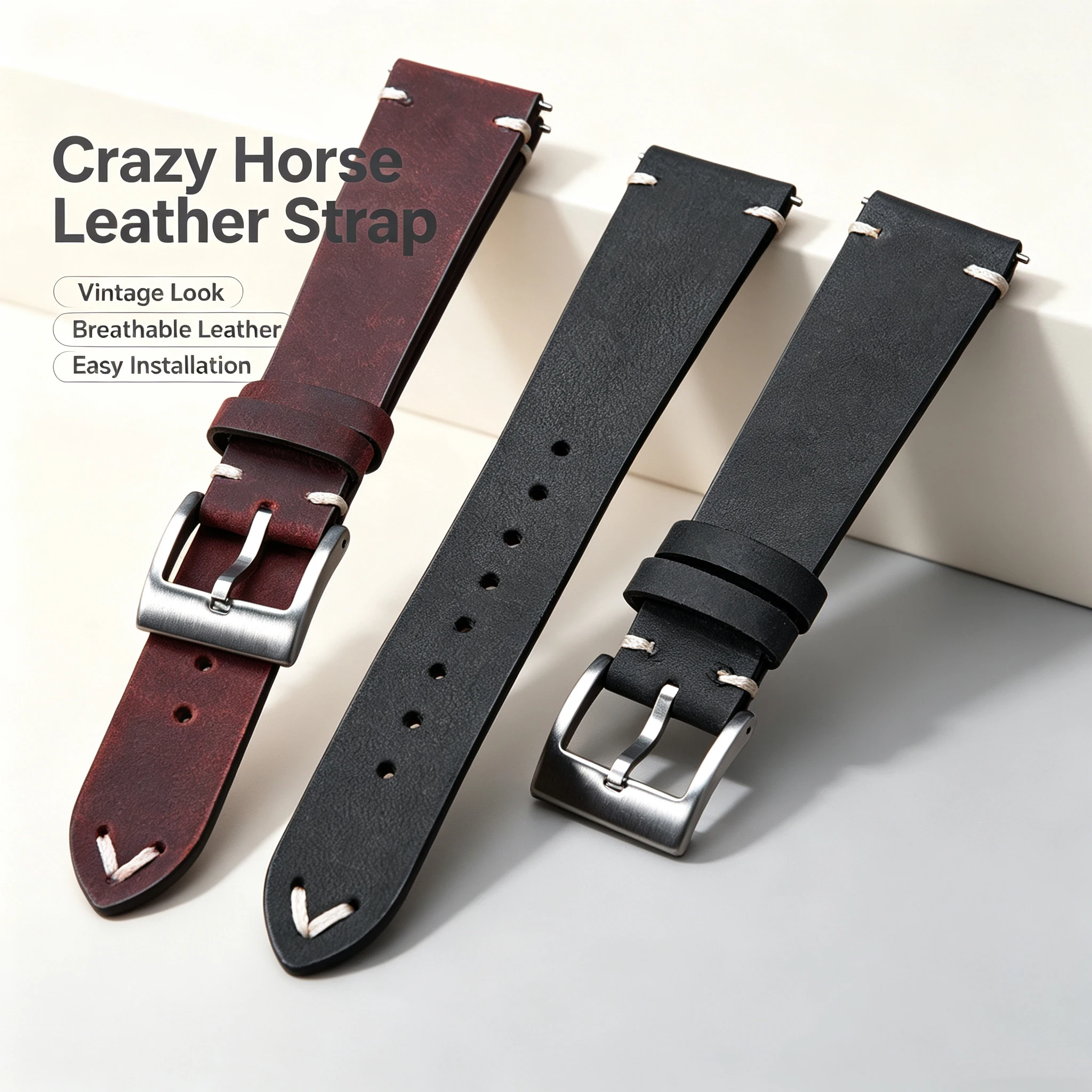 18/20/22mm Quick Release Leather Strap Brown Crazy Horse Leather Bracelet Men Women For Cartier Seiko Omega Huawei Samsung Belt