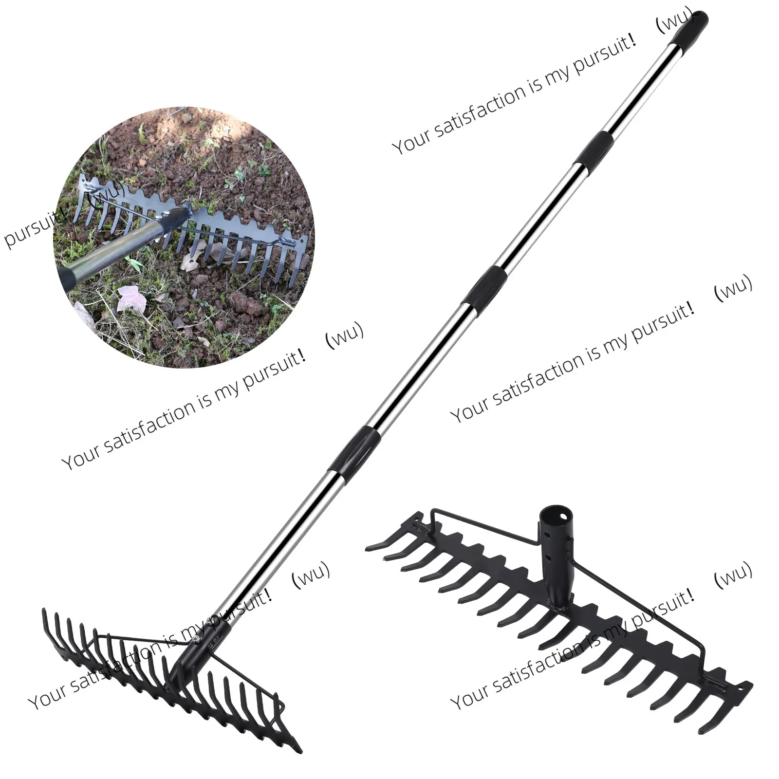 Multifunctional grass rake Cleaning rake Turning soil and raking grass 17-tooth nail rake, garden finishing tool