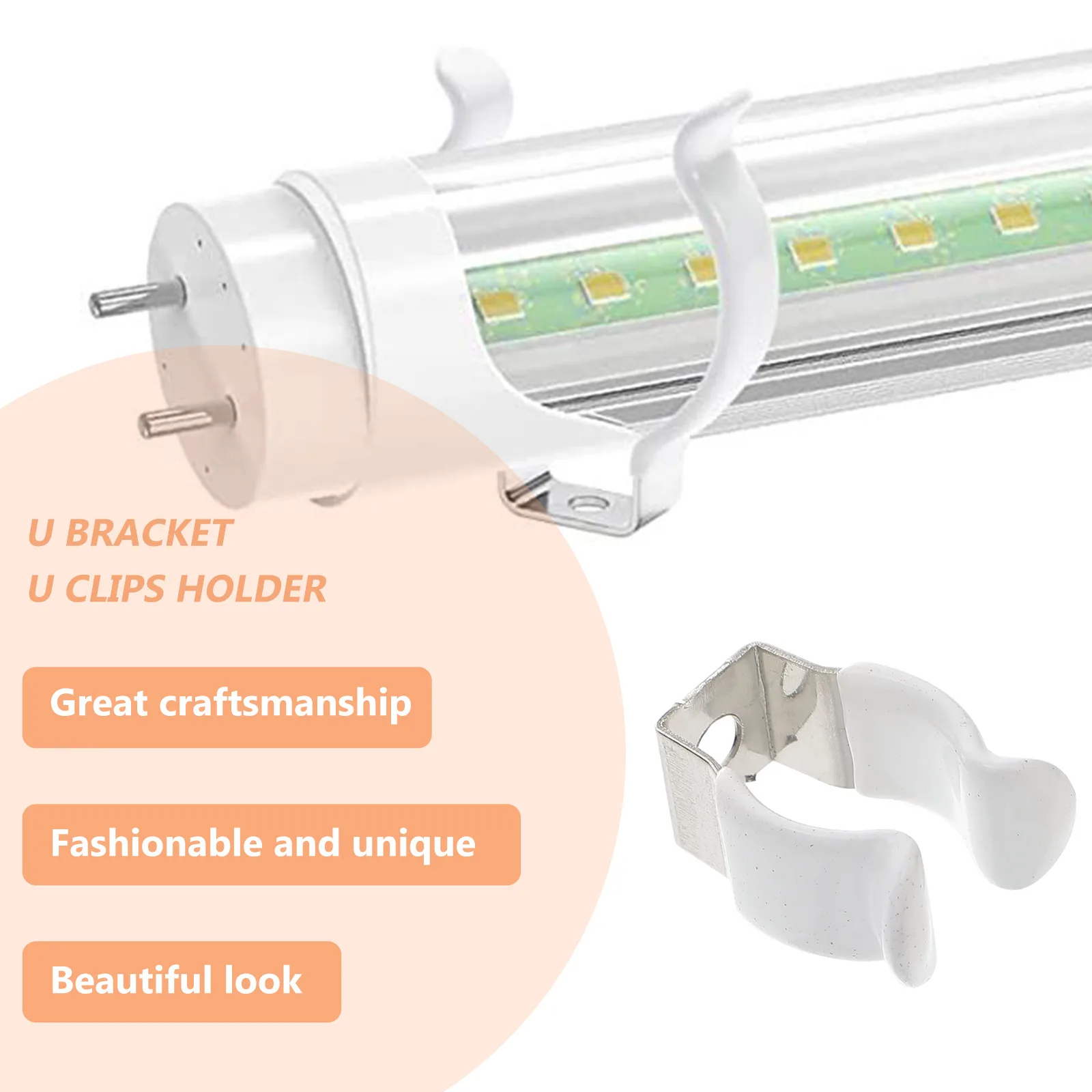 

10pcs Lamp Clamps Stainless Steel Plastic Coated Tube Clips LED Light Bulb Brackets Fluorescent Mounting Accessories Lamp