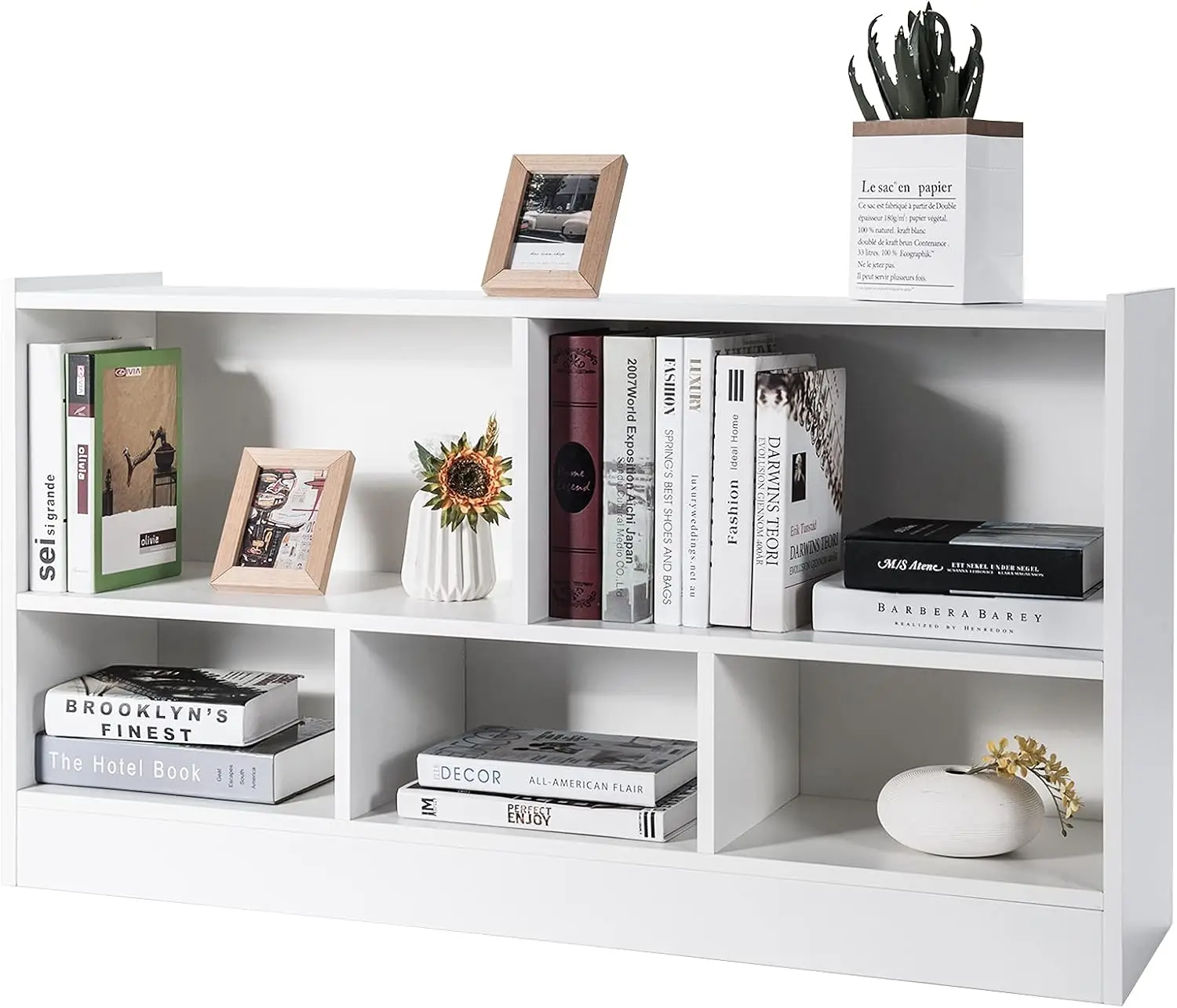 5 Cube Bookcase, 2 Tier Wooden Storage Open Bookshelf, Multipurpose Display Storage Cabinet for Living Room, Customized