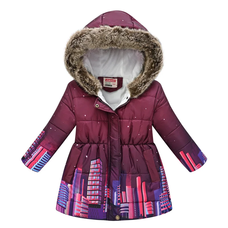 Medium Long Styles Coat Artificial Fur Collar Hooded Down Jacket Kids Girls Winter Thicken Warm Outerwear Christmas Clothing New