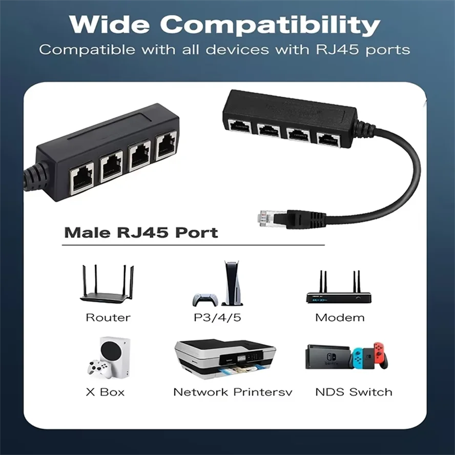 RJ45 이더넷 케이블 분배기 네트워크 어댑터, 이더넷 분배기 1 ~ 4 케이블 적합한 슈퍼 LAN 이더넷 커넥터 어댑터 Cat 6