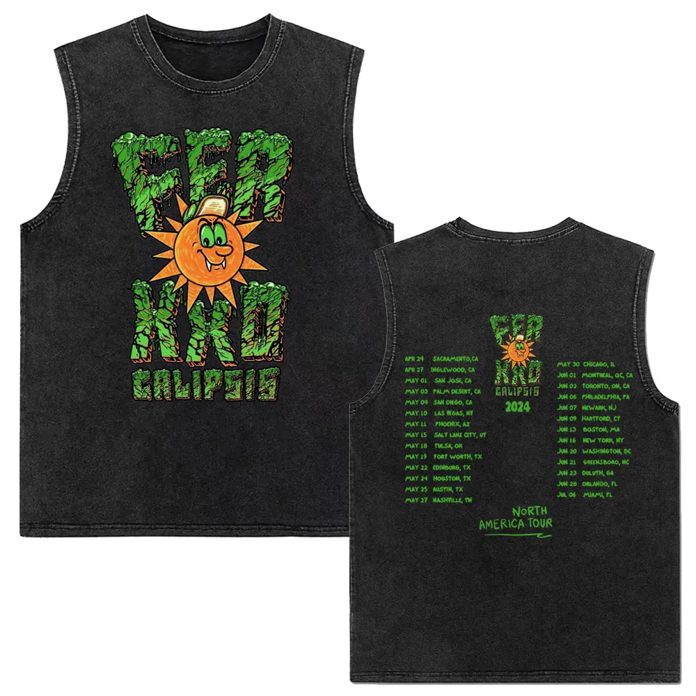 Washed Vintage Tank Tops Feid Ferxxo Graphic Print T Shirts Men Women Fashion Oversized T-shirts Male Hip Hop Retro Vest Tshirt