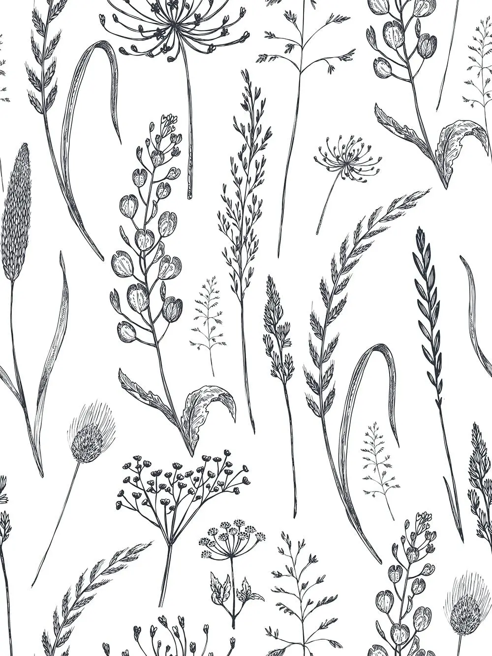 Black and White Peel and Stick Wallpaper Vintage Floral Contact Paper Wheat Meadow Removable Self Adhesive Wall Paper for Walls