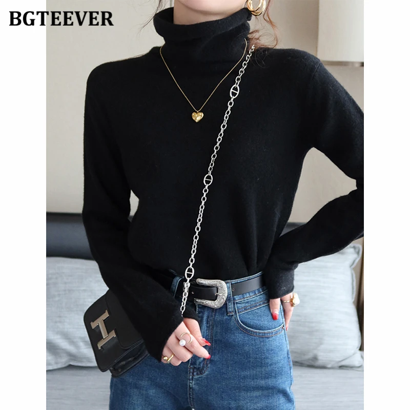 BGTEEVER Stylish Full Sleeve Women Turtleneck Sweaters Jumpers Autumn Winter Warm Slim Female Knitted Pullovers Ladies Knitwear