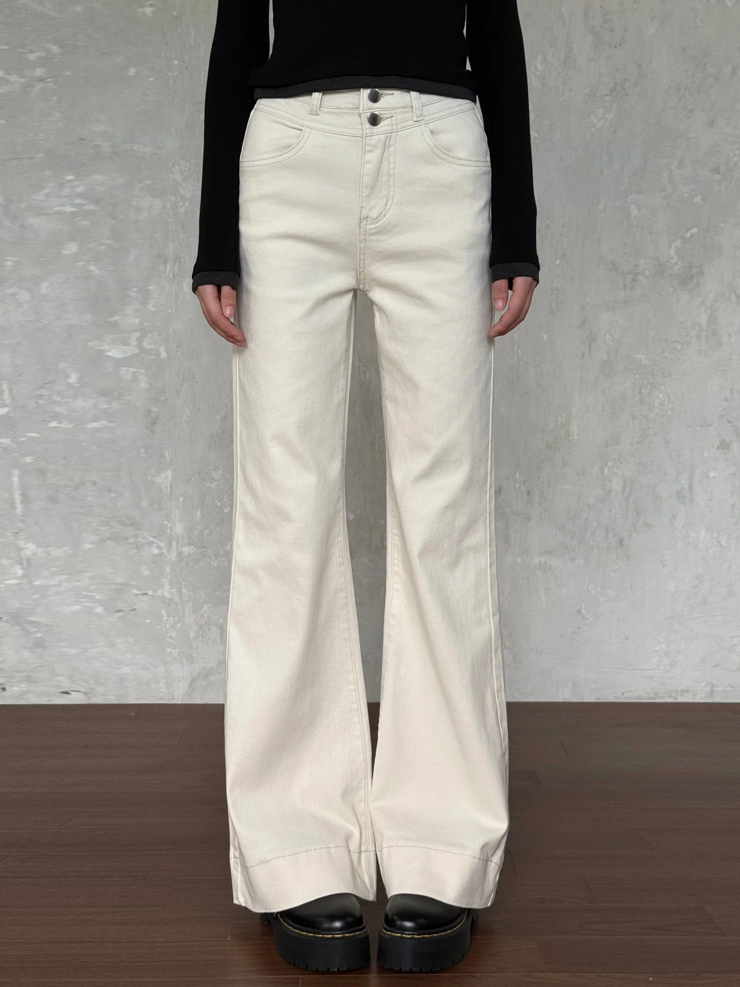 

Джинсы VintageTang с высокой талией, расклешенные, эластичные, из денима, женские, повседневные, универсальные, белые, длинные брюки, лето 2025, облегающие, из хлопка