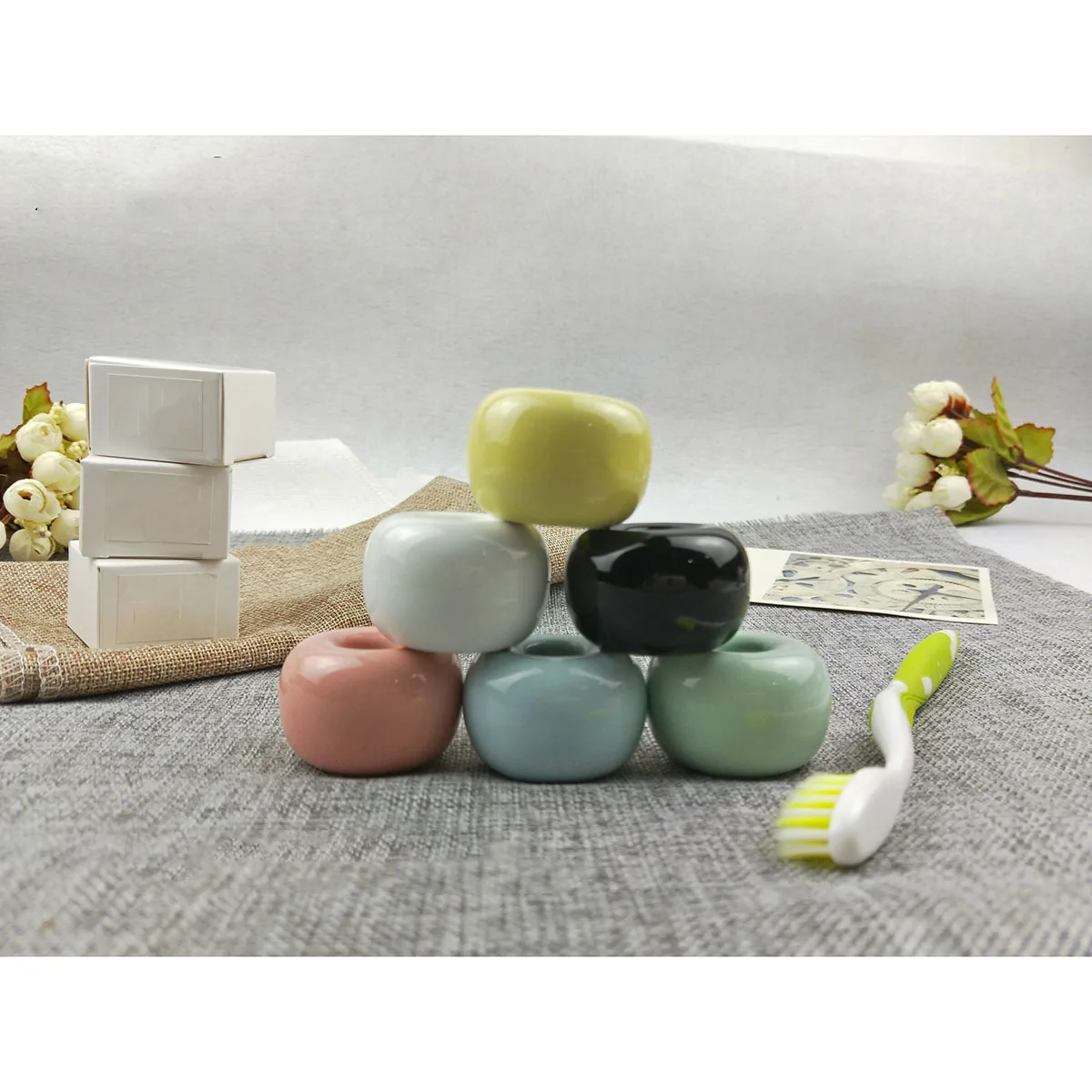 

2Pcs Ceramic Toothbrush Holder Stand Minimalist Design Bathroom Countertop Organizer for Toothbrush and Pen Storage Small