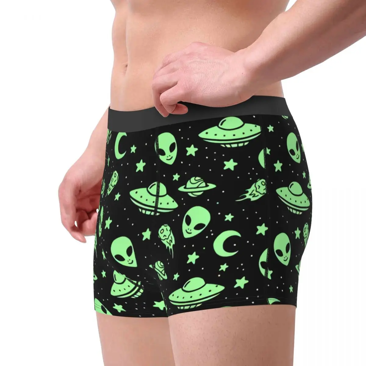 Custom Green Alien UFO Moon Boxers Shorts Men\'s Briefs Underwear Sexy Underpants