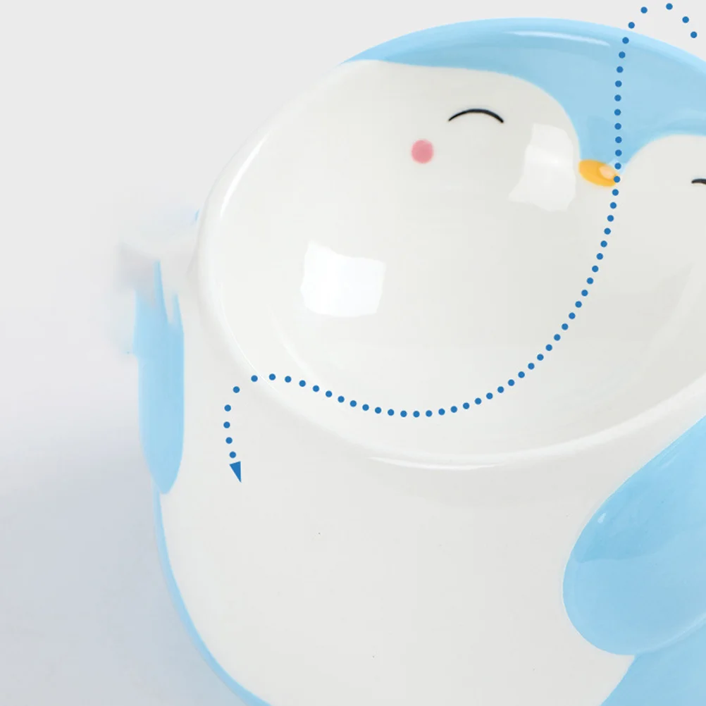 

Penguin Pattern Pet Bowl Elevated Anti-Vomiting Design Water-Resistant Washable Durable Ceramic Food Dish for Cats and Medium