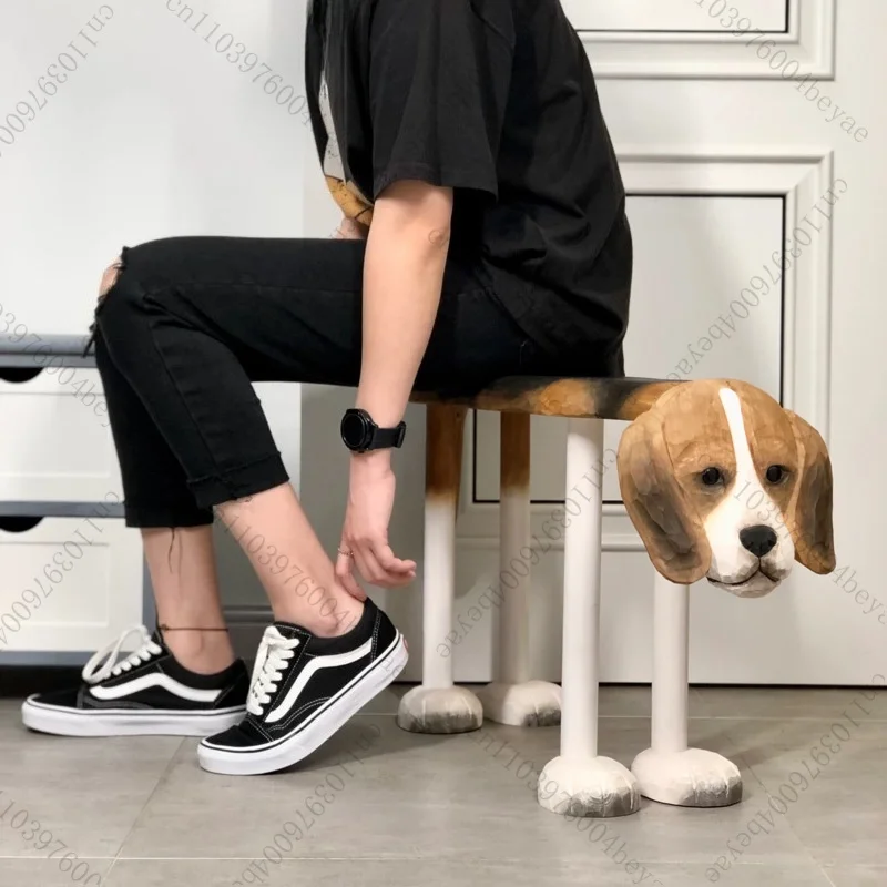 Hand-carved large hound door shoe changing stool makeup foyer stool