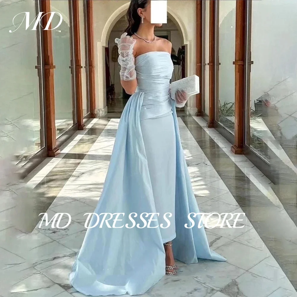 

MD 2025 Elegant Blue Evening Gown Mermaid Satin Floor-Length Pleat Saudi Arabia Sleeveless Formal Event Customised Prom Gown