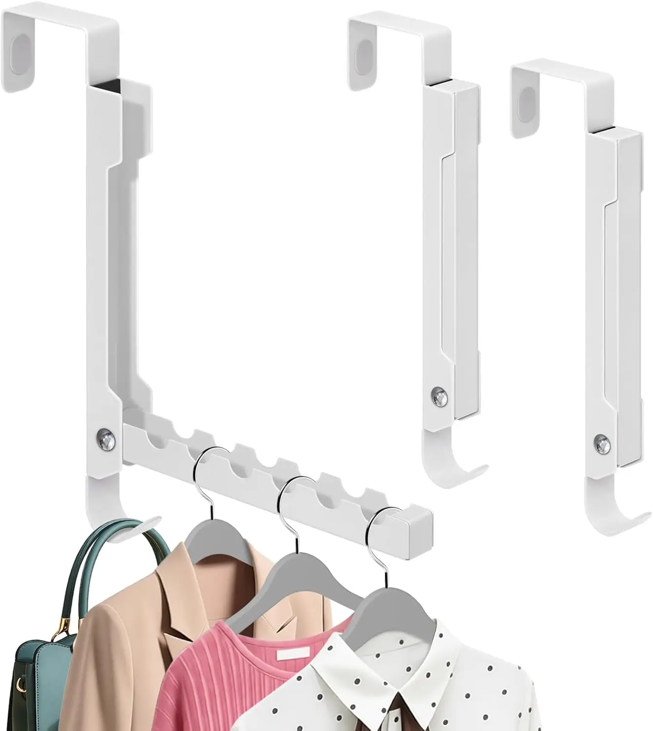 

2-Pack Foldable Over The Door Hooks Hanger, 7-in-1 Space Saver with 6 Grooves & 1 Always-Usable Hook for Coat, Bag, Towe