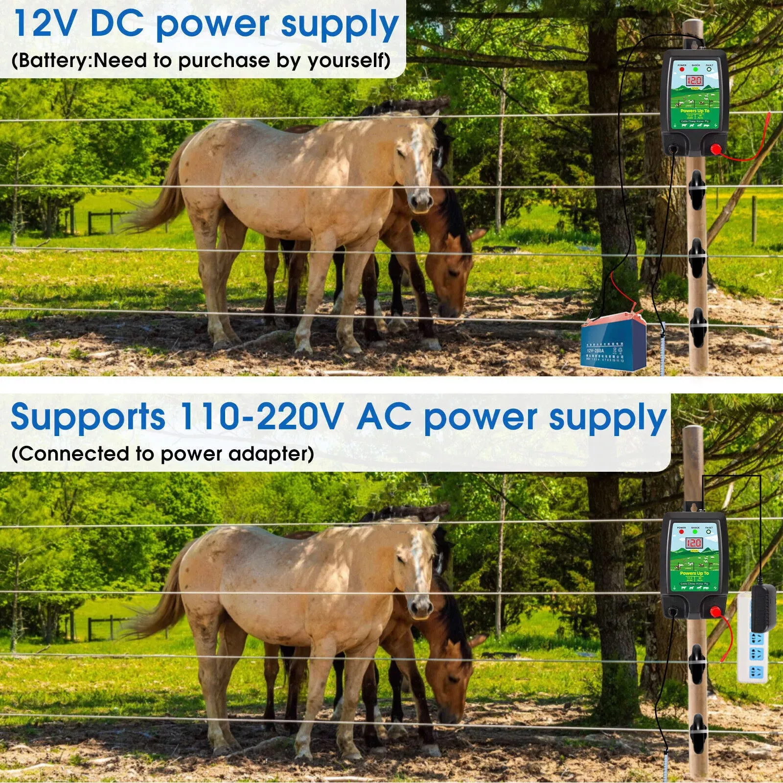 نطاق سياج كهربائي بمدى 10 كجم - يعمل بالطاقة الشمسية/البطارية/التيار المتردد للماشية/الخيول مع تصميم مقاوم للماء وردع النبض الآمن