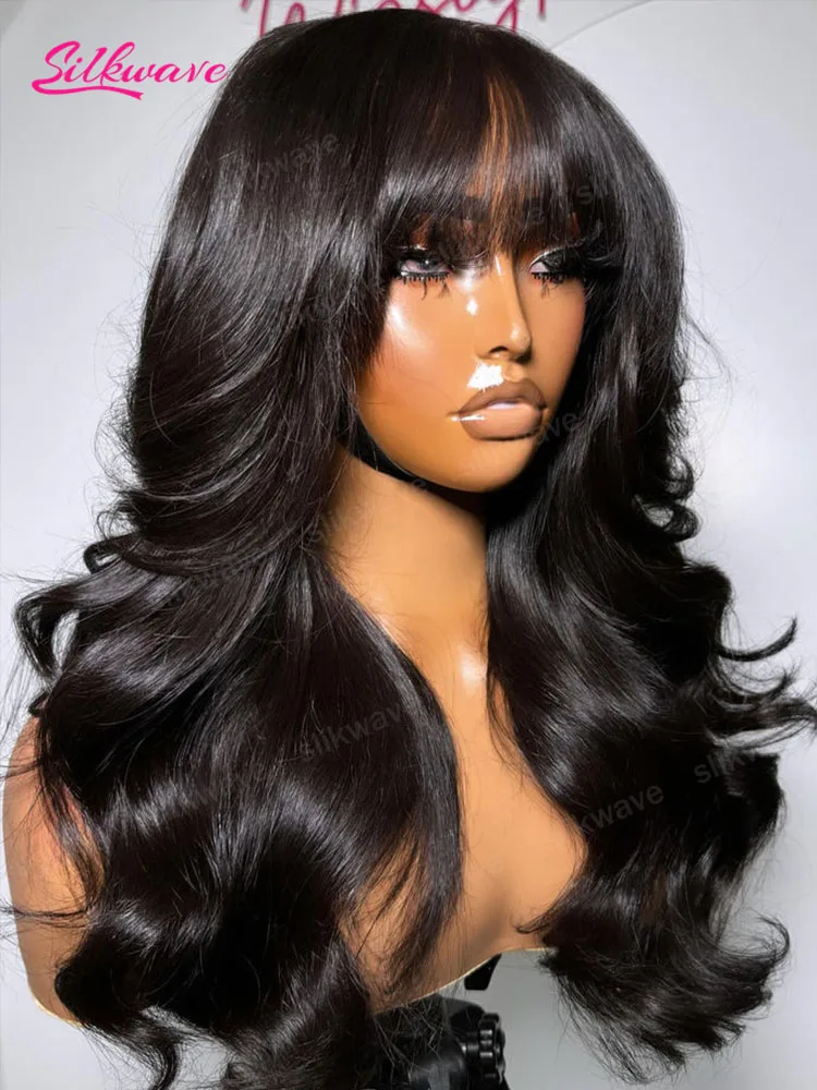 30 Inch Loose Body Wave Wig With Bangs High Density Wig On Sale 3x1 Full Machine Made Glueless Human Hair Wig For Women Choice