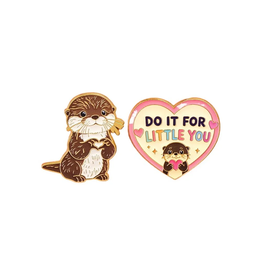 Cute Otter Heart Enamel Pin Little Brooch Lapel Pins Badges DIY Backpack Jacket Hat Decor Lovely Animal Inspirational Gift