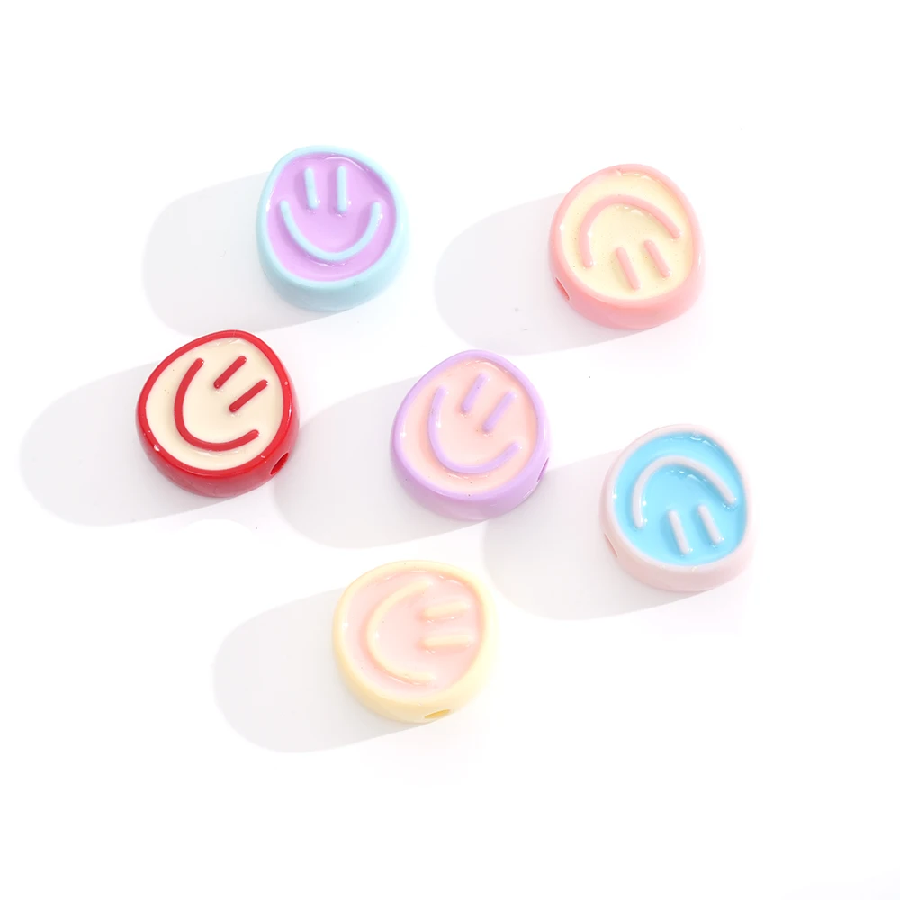 

10pcs Cartoon Smile Face Flat Back Resin Beads Cabochon Arts Patches Spacer Beads for DIY Jewelry Make Hair Accessories Craft