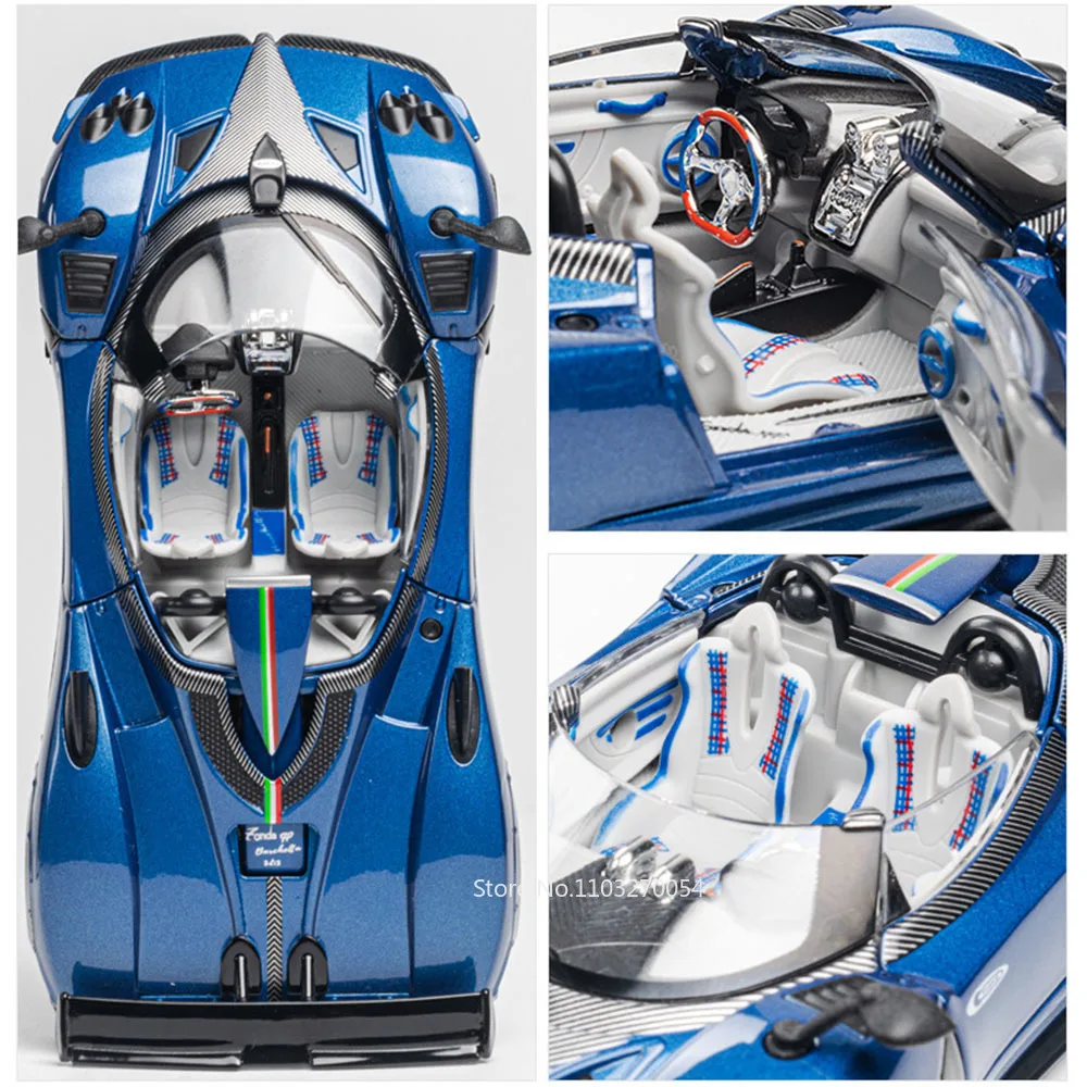 Coche en miniatura PAGANI Zonda HP R 1:32, modelo de aleación fundida, juguetes, puertas, sonido abierto, luz, vehículos extraíbles, pasatiempos para niños