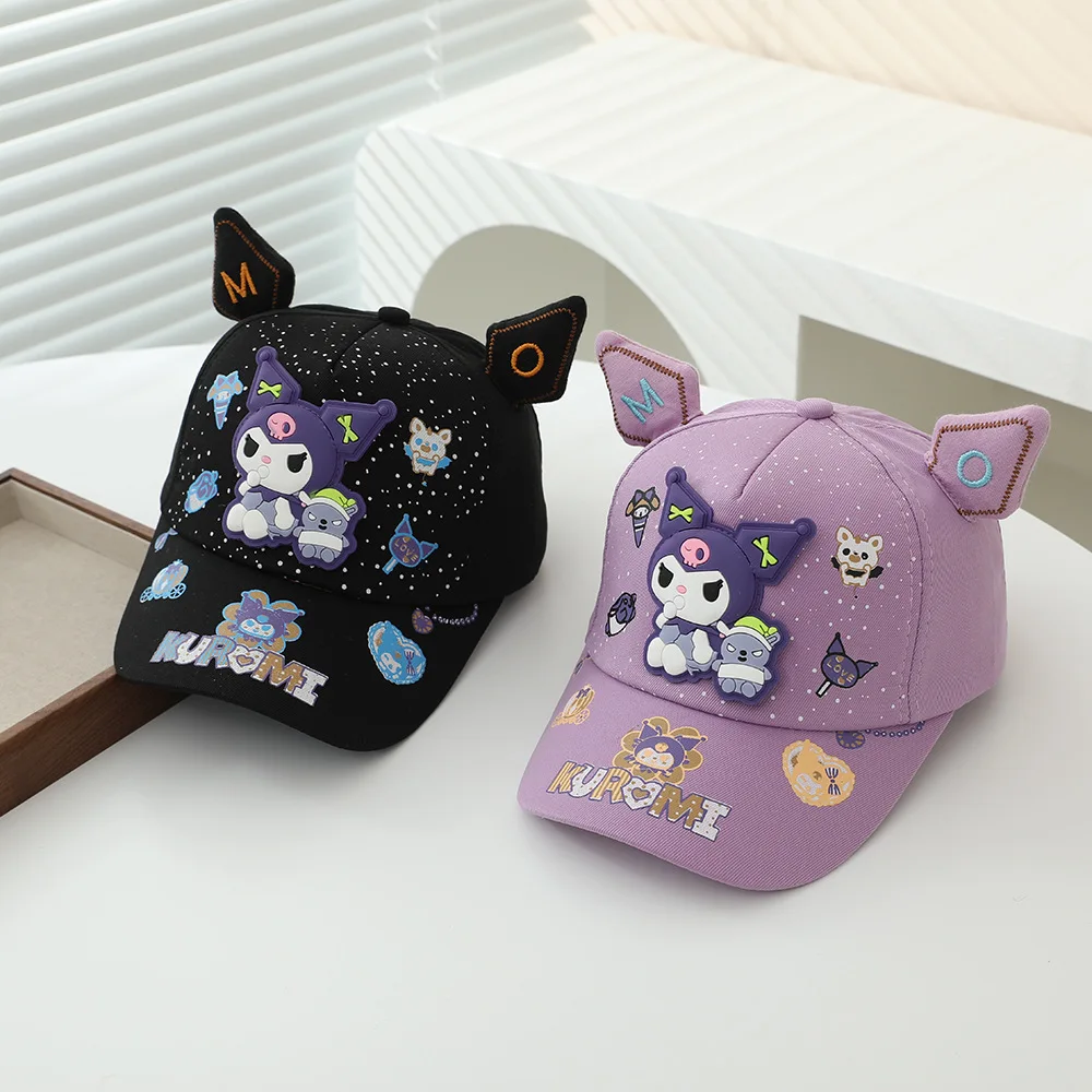 

Sanrio Kuromi Cute Kids Baseball Cap Cartoon Anime 3D Patch Sun Hat with Ears for Girls Boys Sun Protection Fashion Snapback Cap