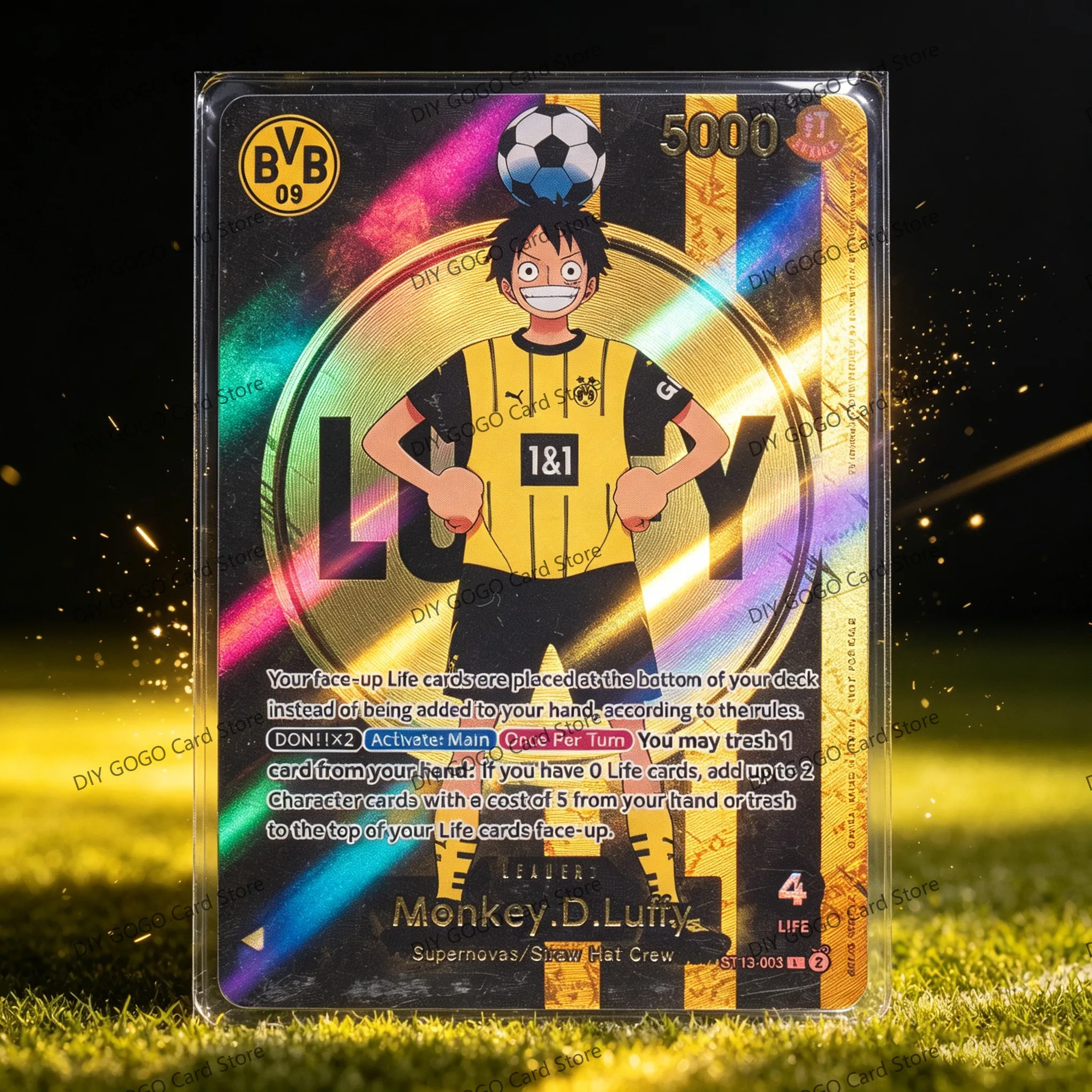 DIY 2025 ONE PIECE PROMOS #003 MONKEY D. LUFFY BVB X ONE PIECE MATCH DAY '25 10 Points Rating Gift Display Copy Card