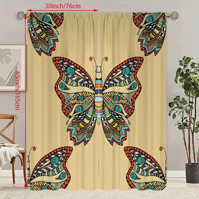 2PCS- Hand-painted butterfly - Printed curtain - Polyester material - suitable for bedroom, living room, study private space